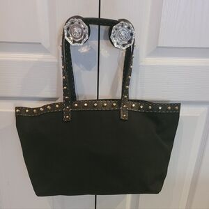 Fendi Selleria Black/Gold Studded Tote EUC 19x12
